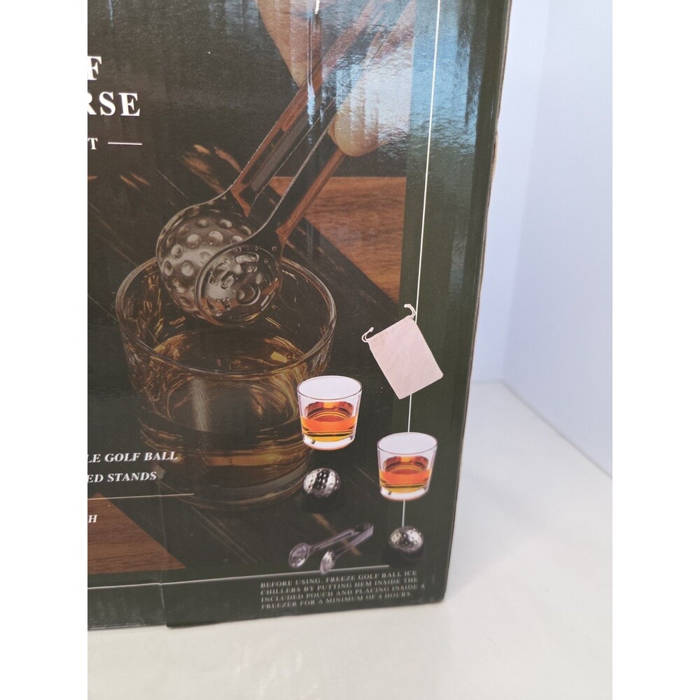 Home Collection On & Off the course Whiskey Set ~Glasses, Tongs, Metal Ice Cubes